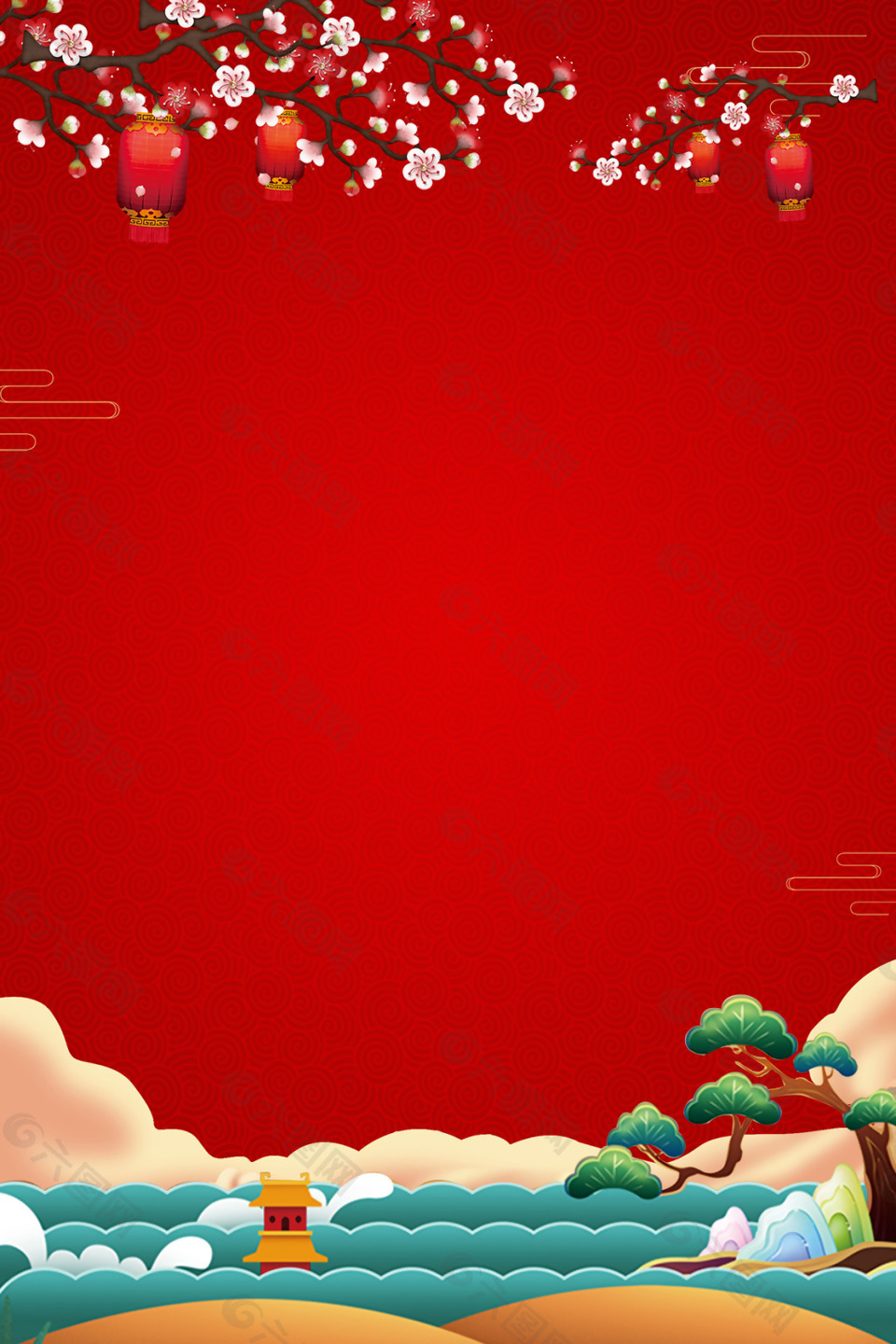 扁平手繪卡通新年背景