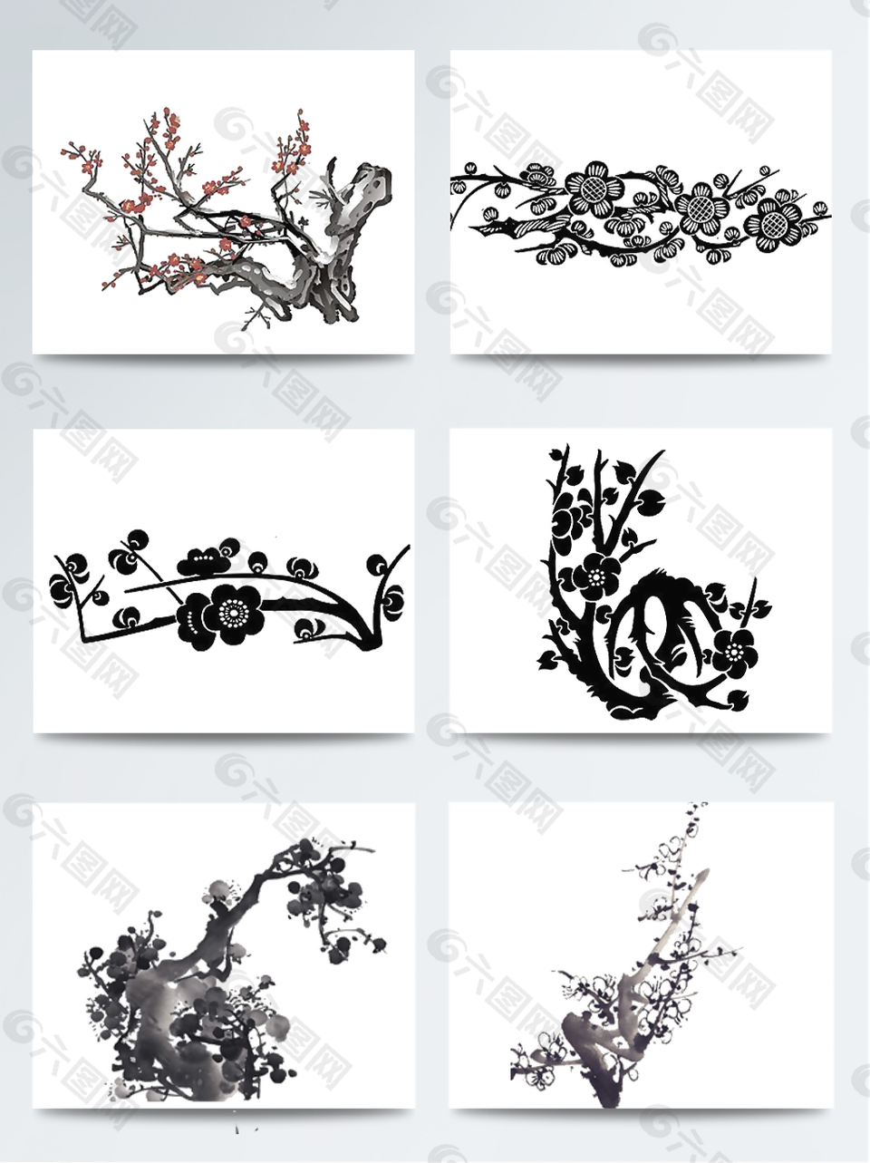中國風(fēng)水墨畫梅花臘梅元素
