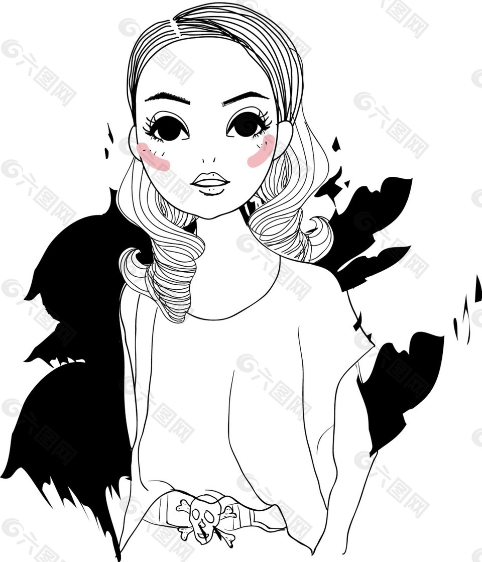 黑白手繪時尚女生頭像