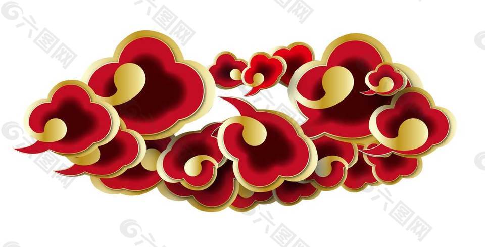 卡通手繪紅色祥云插畫png元素