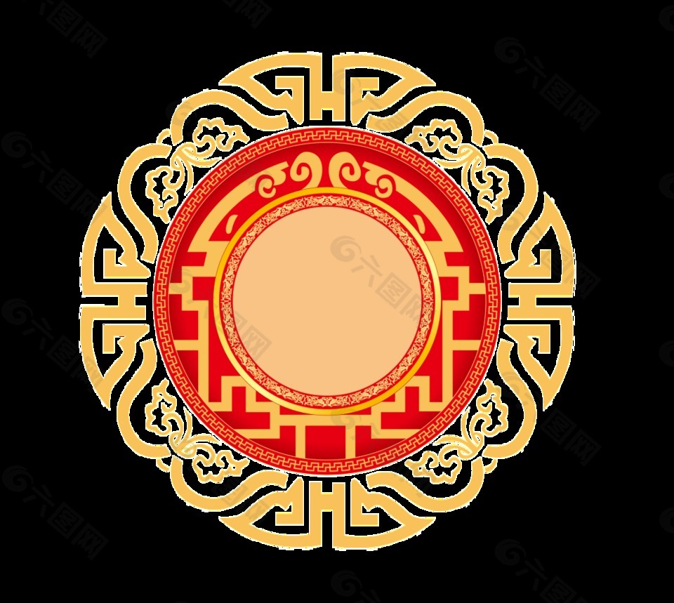 中国风古典设计圆形边框年货节透明素材