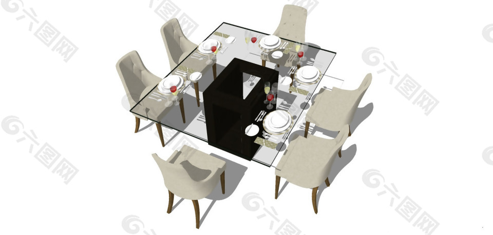 玻璃桌椅su模型效果圖
