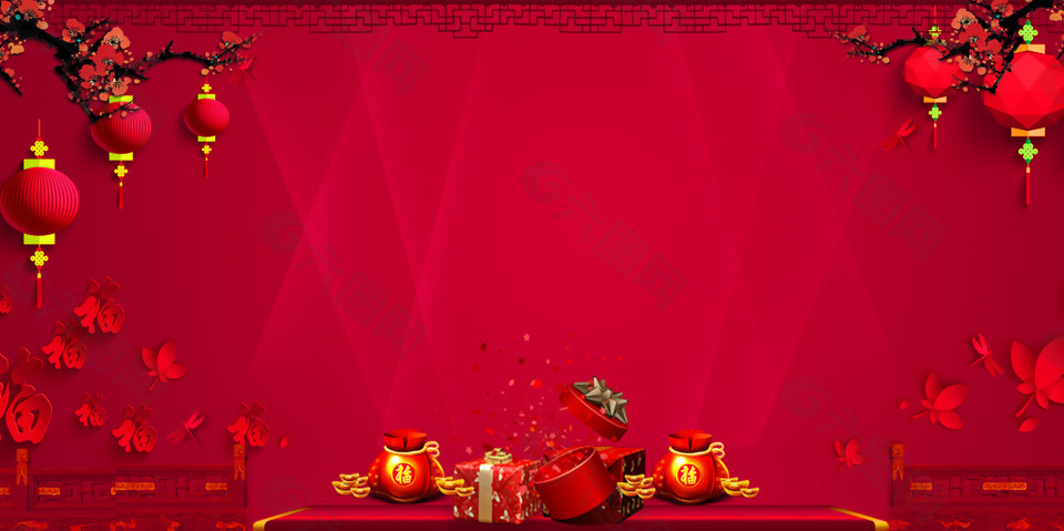 紅色喜慶新年促銷背景