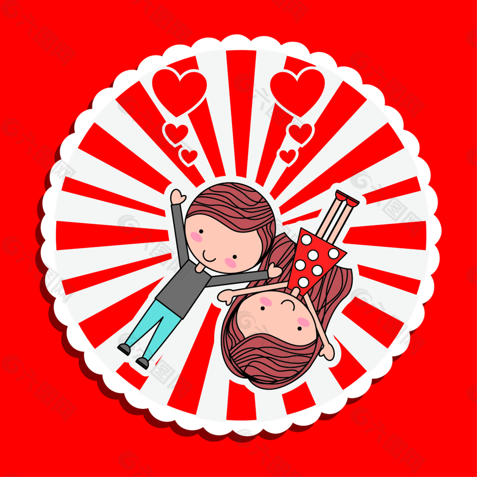 卡通時尚情人節(jié)里的情侶插畫