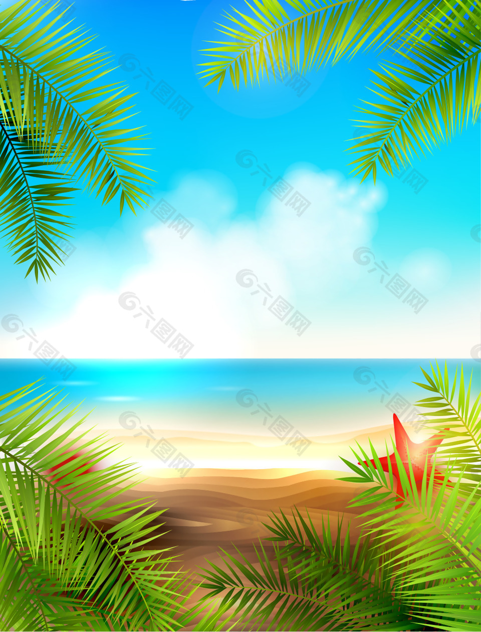 矢量卡通海邊旅游背景