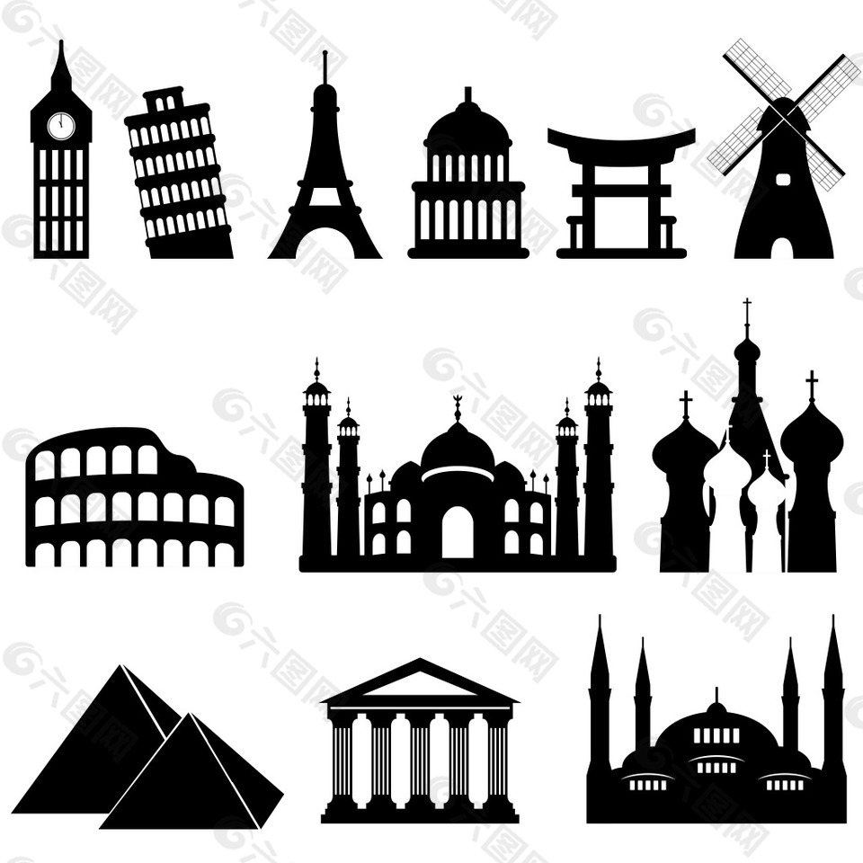 旅行著名景點(diǎn)建筑插畫