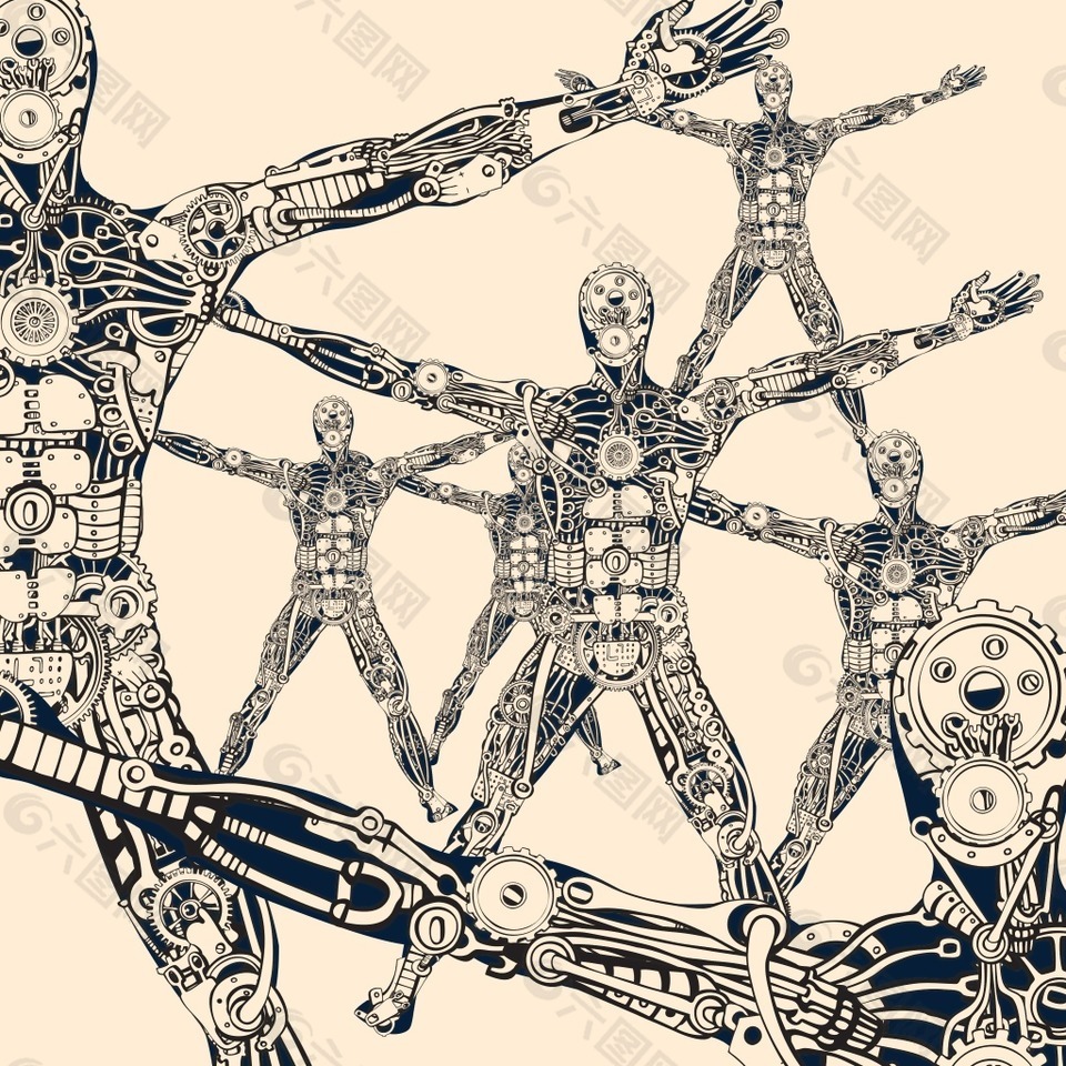 时尚趣味机械人插画