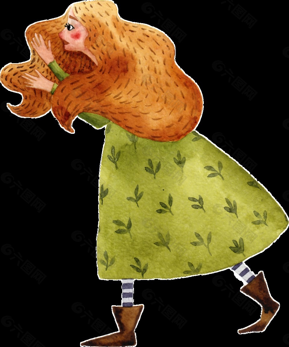 手繪手舞足蹈的美女png透明素材