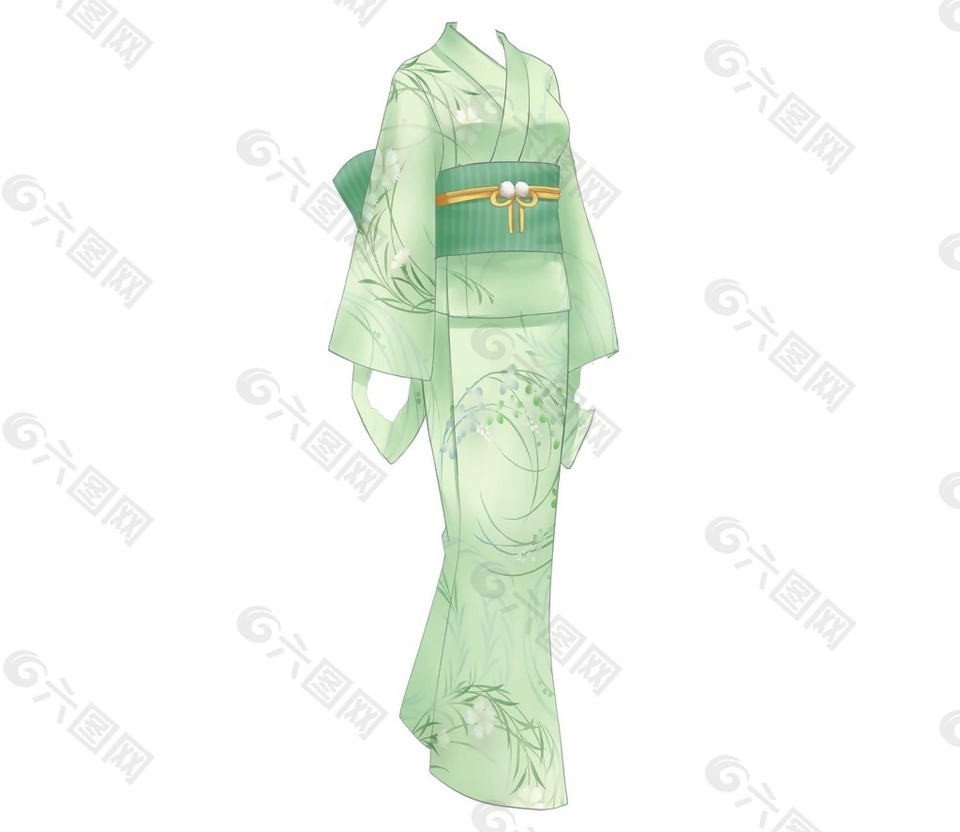 中式浅绿色和服图png元素