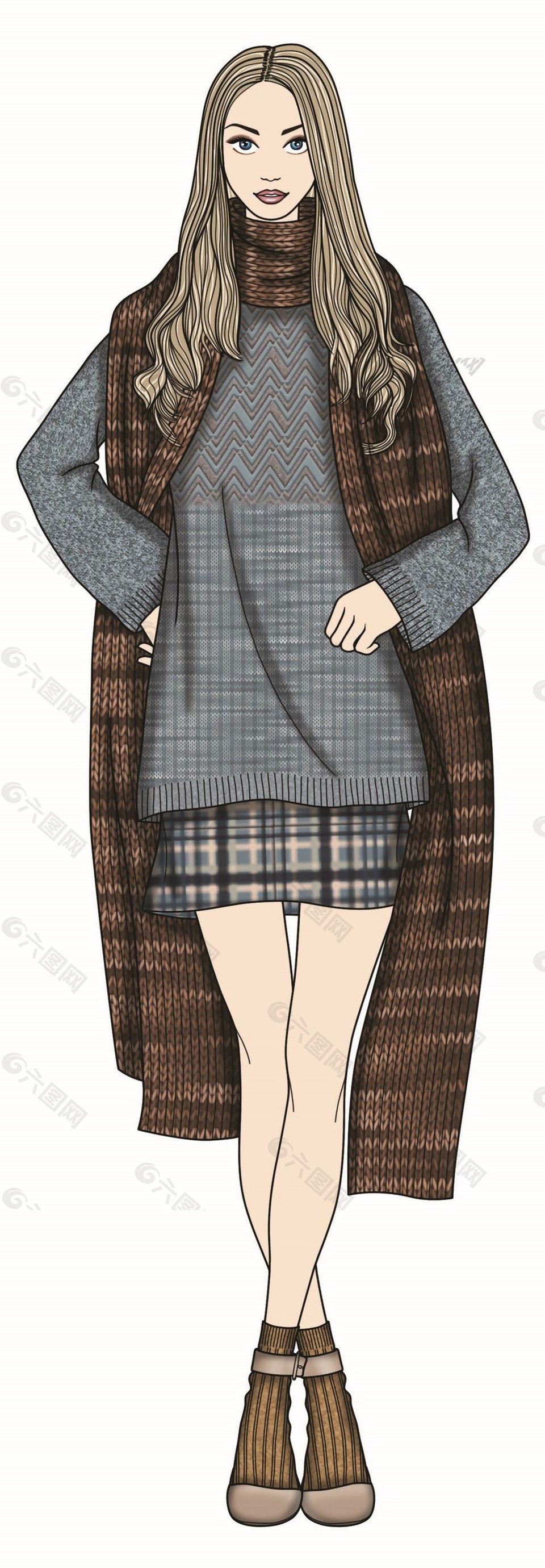溫婉灰藍(lán)色毛衣女裝服裝效果