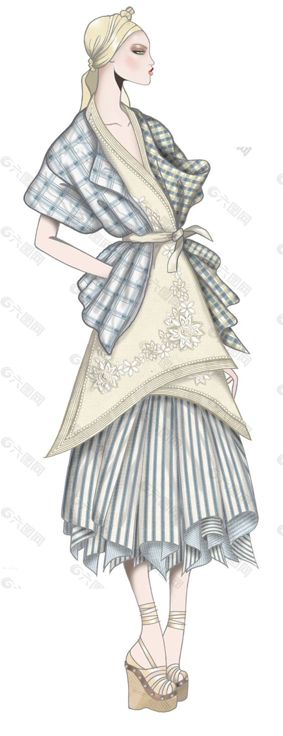 淑女溫婉藍色調(diào)外套女裝效果圖