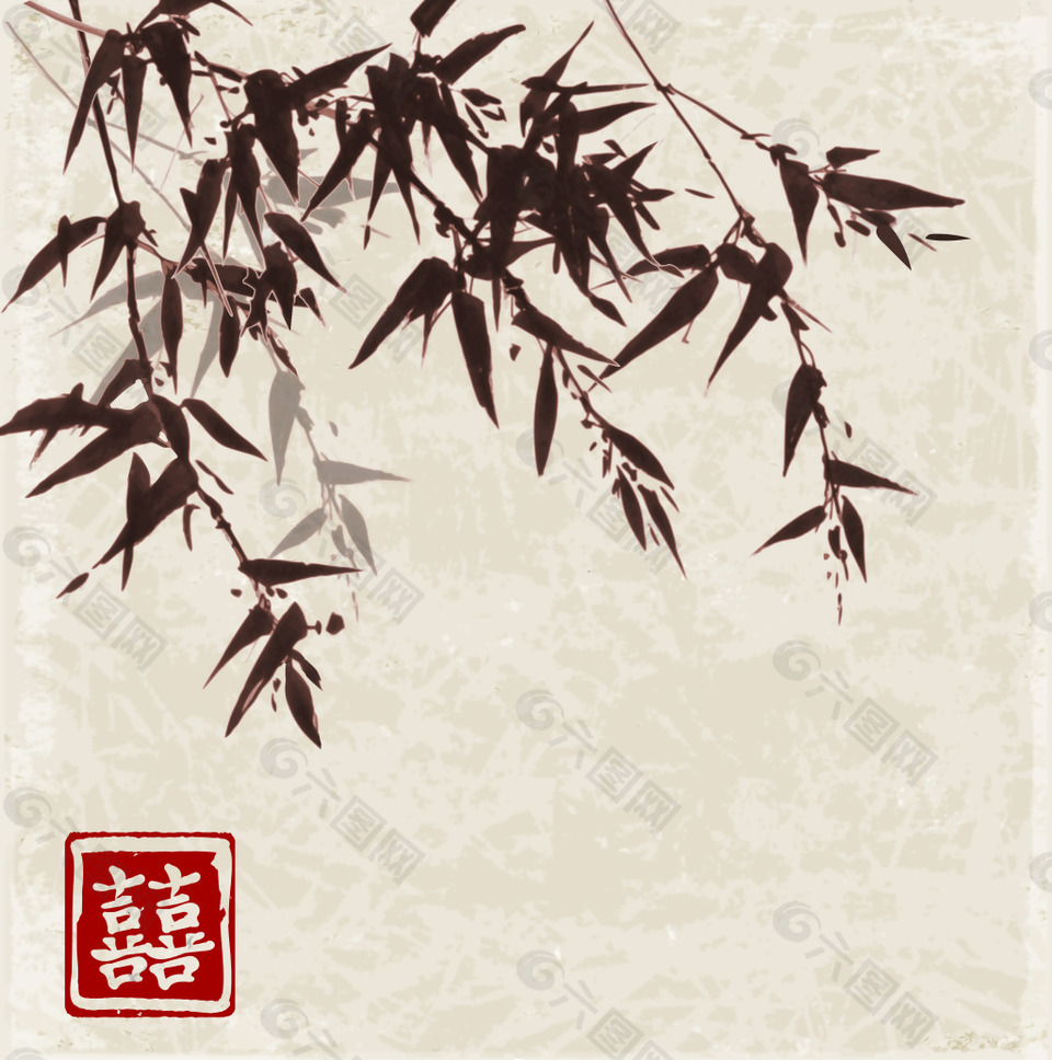 復(fù)古中國畫水墨竹子邀請函背景