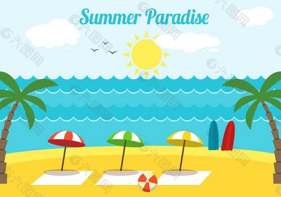 海边沙滩夏天度假ai矢量素材下载