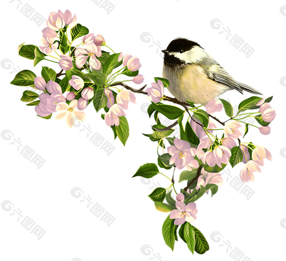 清新粉色場(chǎng)景淺色小鳥(niǎo)裝飾元素
