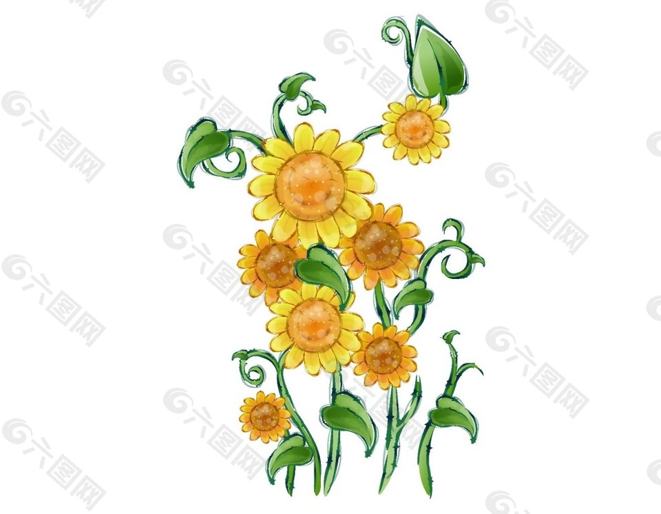 黃色向日葵插畫(huà)png元素