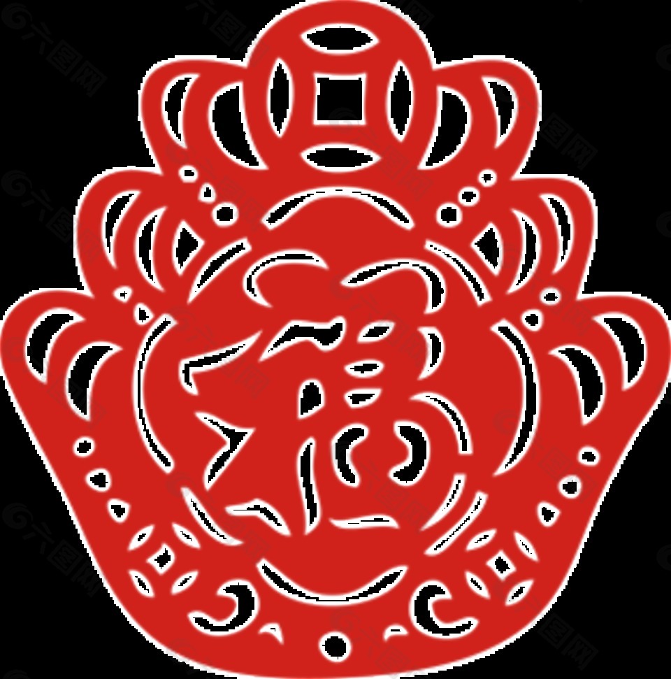 紅色免扣剪紙福字