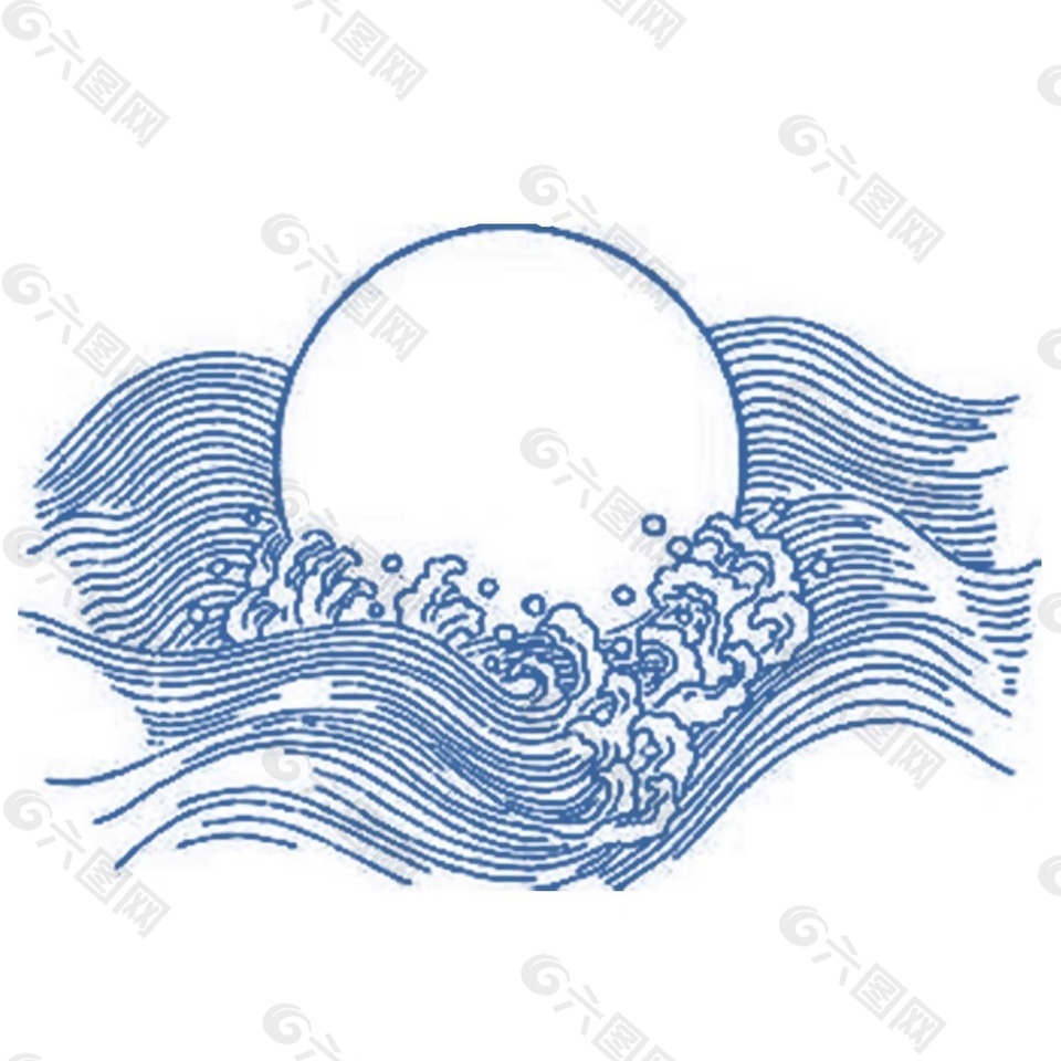 卡通藍色水浪太陽png元素