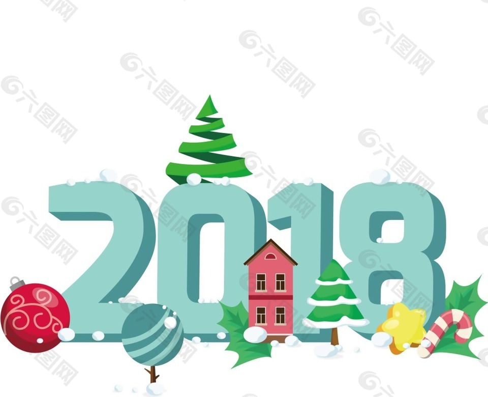 卡通藍(lán)色2018藝術(shù)字png元素