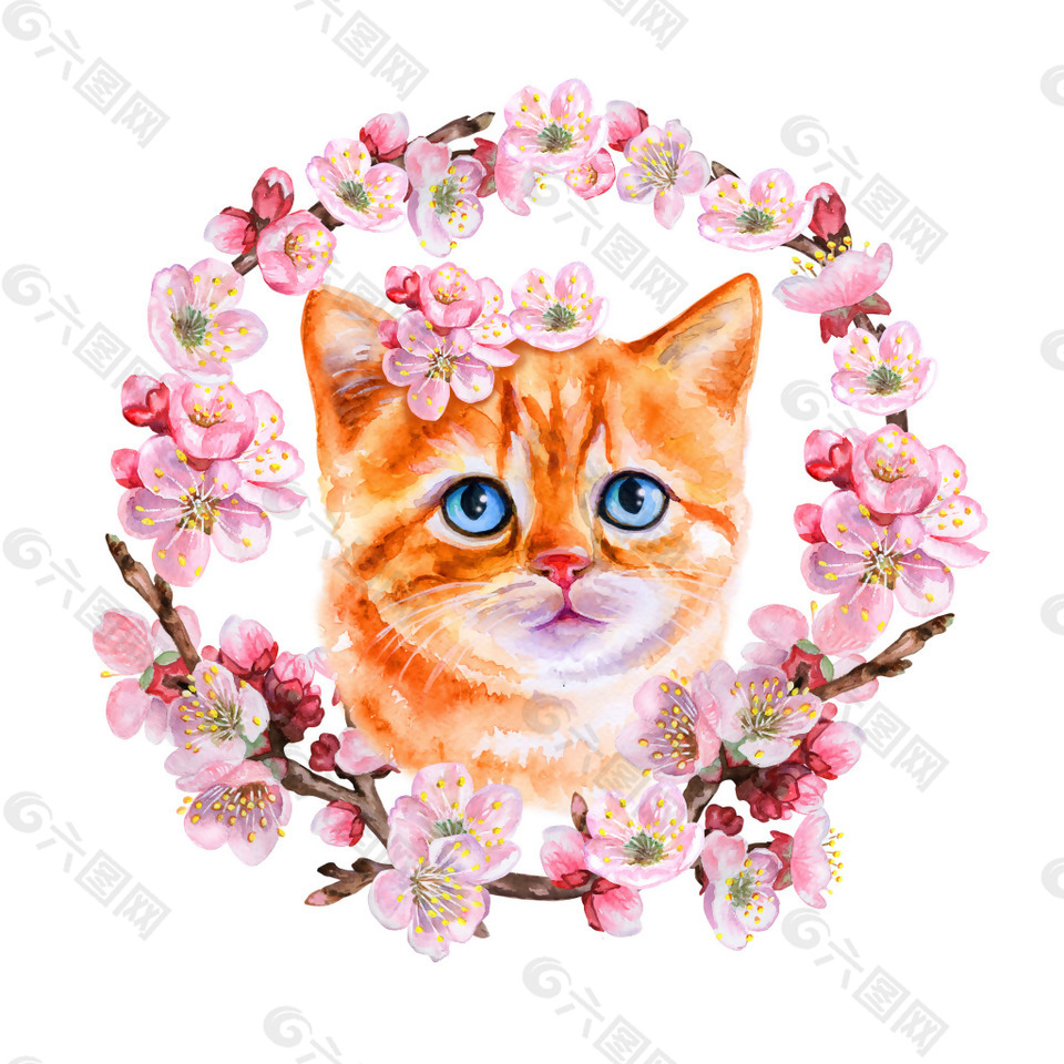 被桃花包围的小猫咪psd源文件