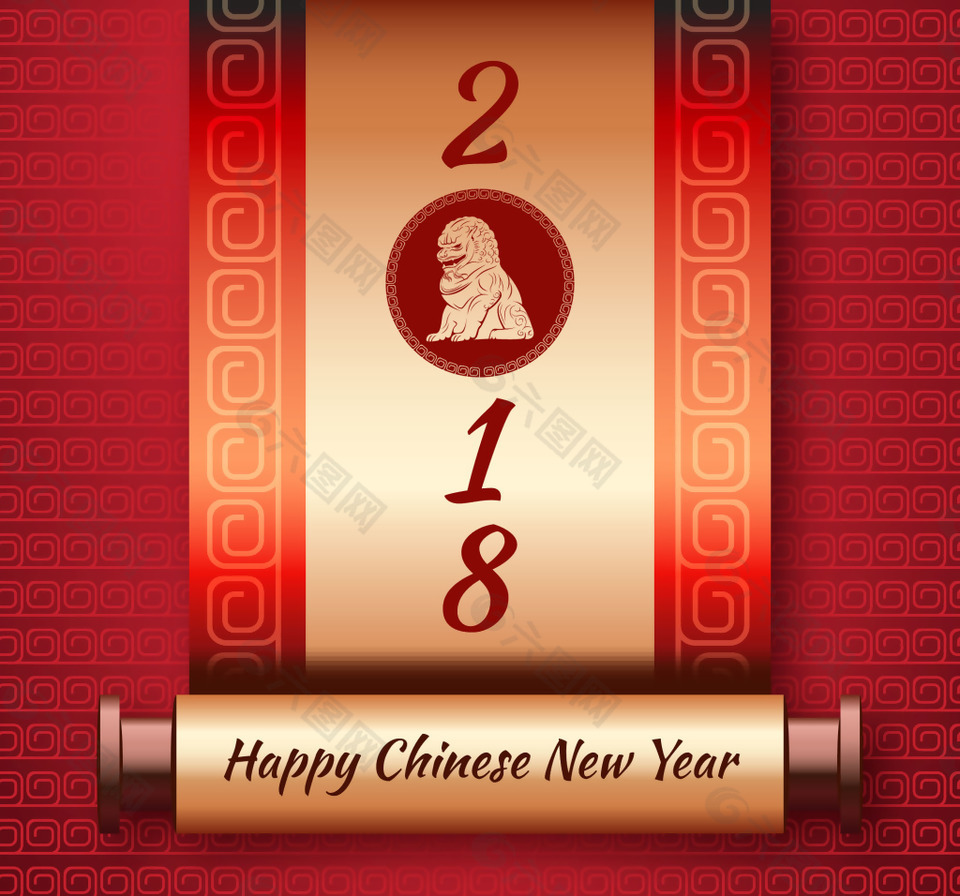 金色卷軸風(fēng)格新年海報(bào)