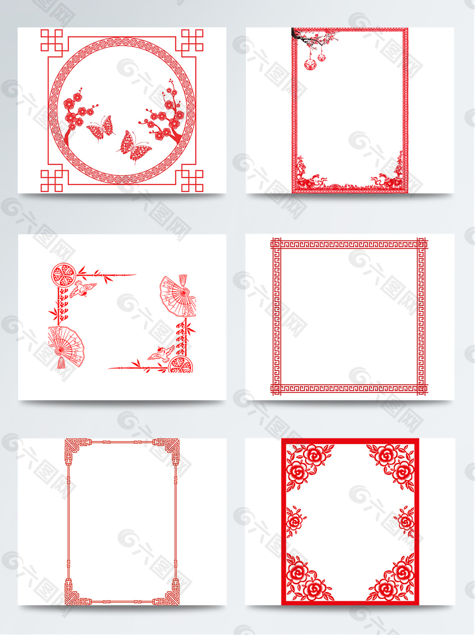 中國風紅色春節剪紙邊框素材