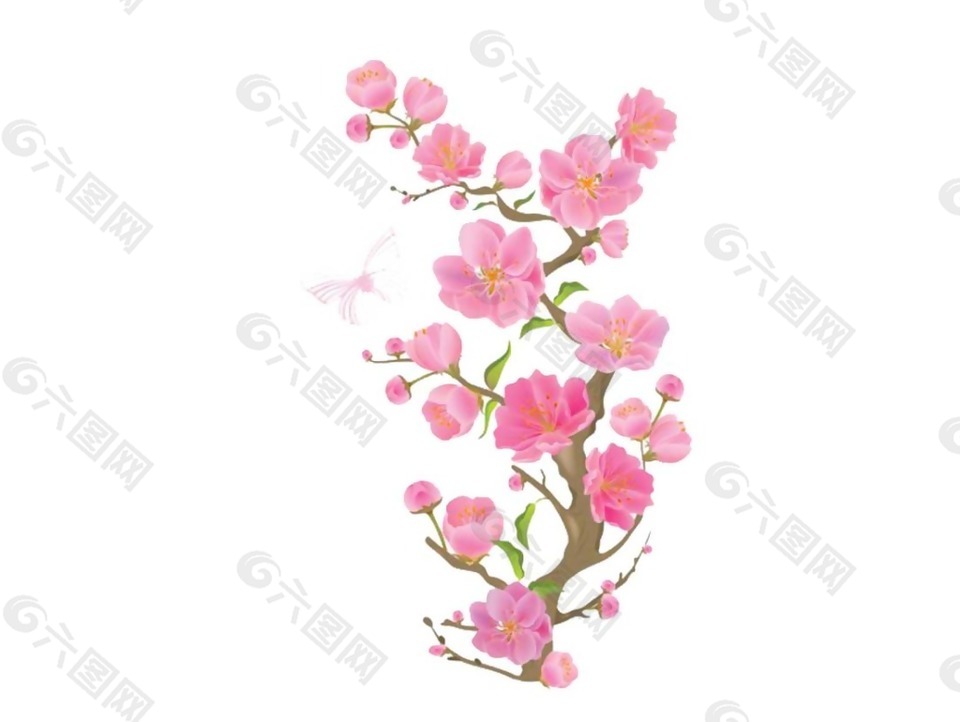 粉色鮮花樹枝png元素