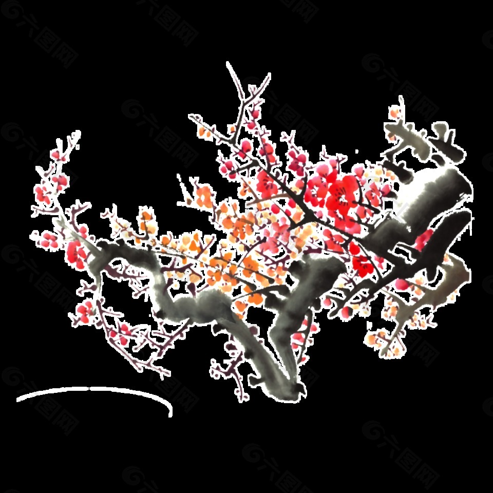 水墨梅花枝圖案元素