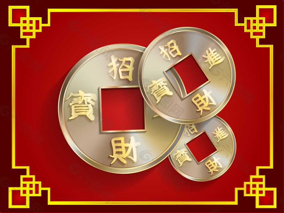 紅色新年古錢節(jié)日元素