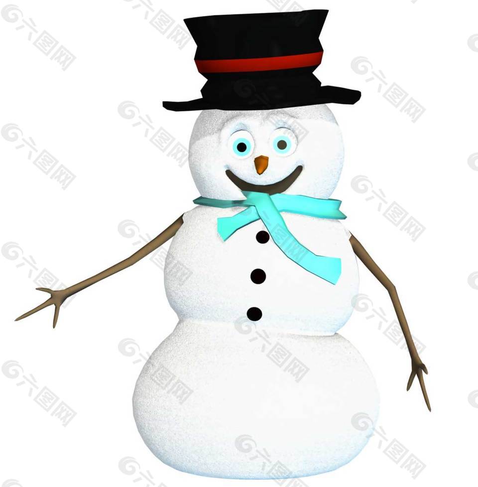 卡通帶黑色禮帽的雪人png元素