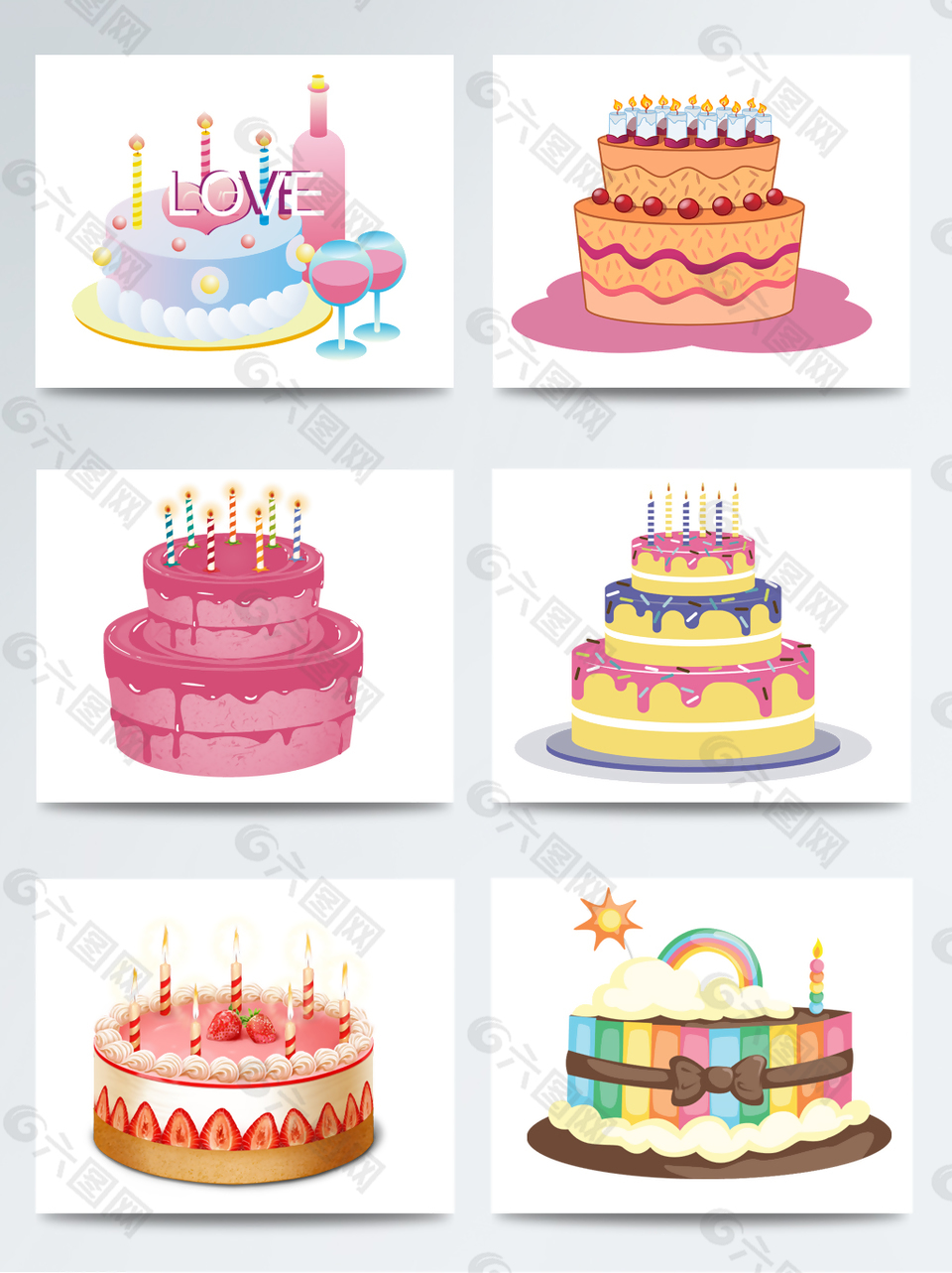 高清免扣卡通手绘矢量生日蛋糕糕点元素