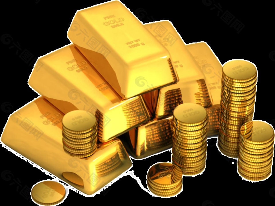 一堆金條金幣圖案元素