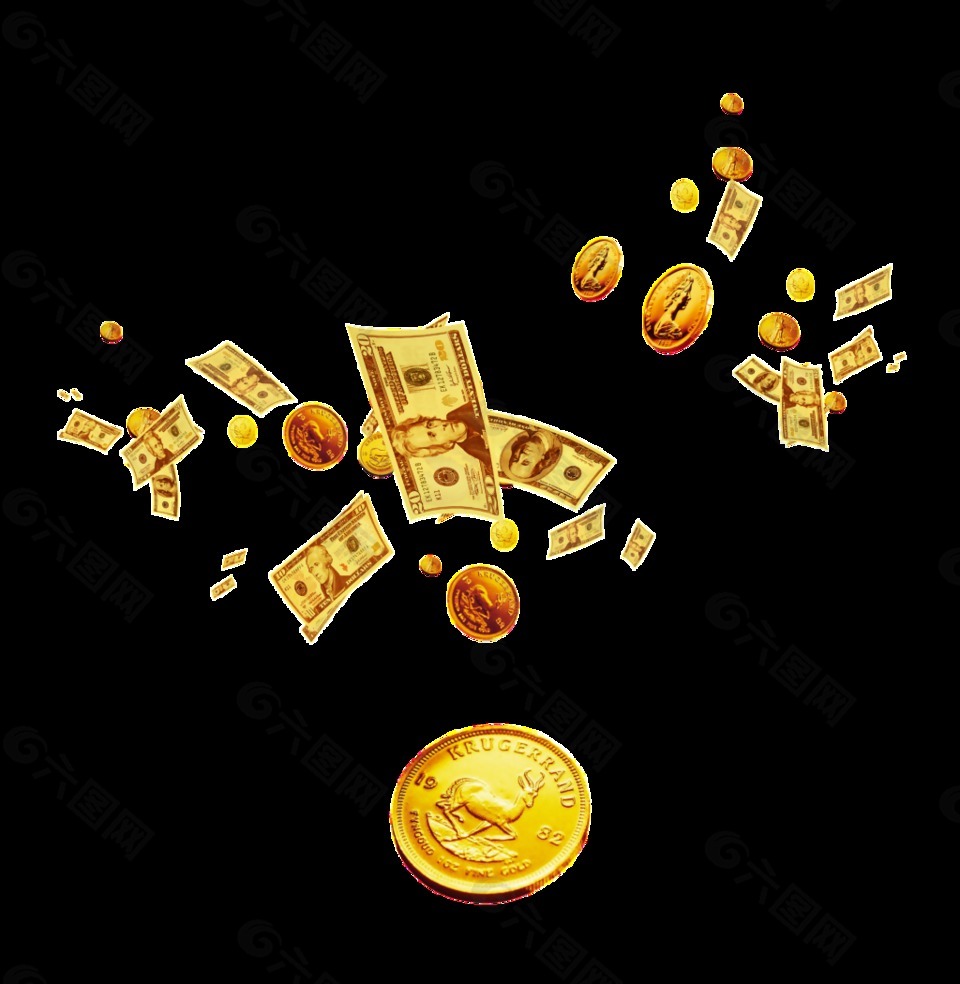 卡通懸浮金幣紙幣圖案素材