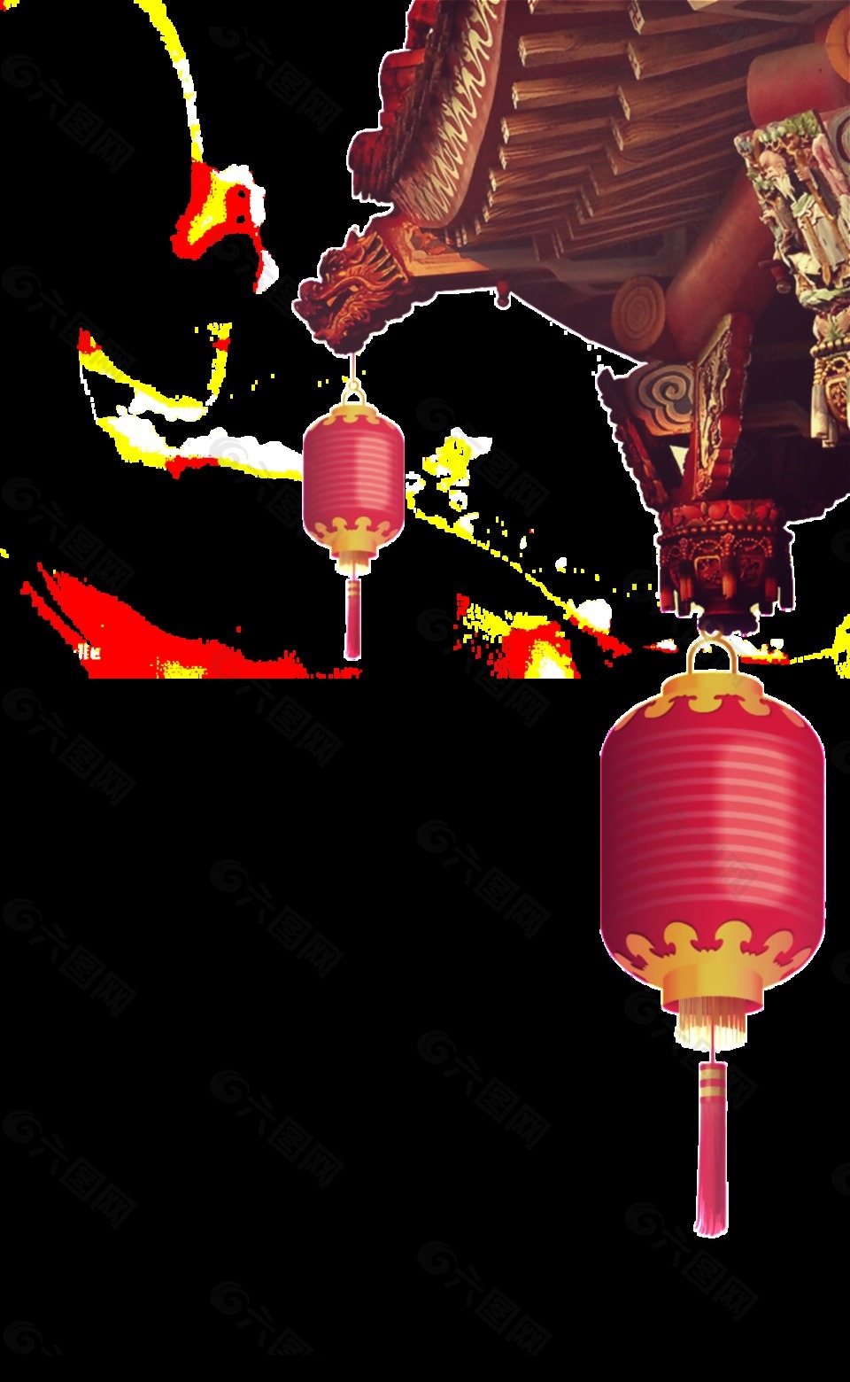 喜慶紅色燈籠屋檐圖案
