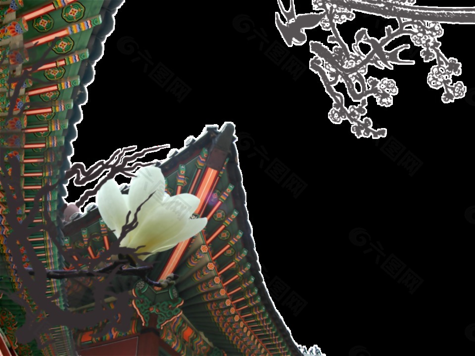 古風(fēng)花枝屋檐圖案