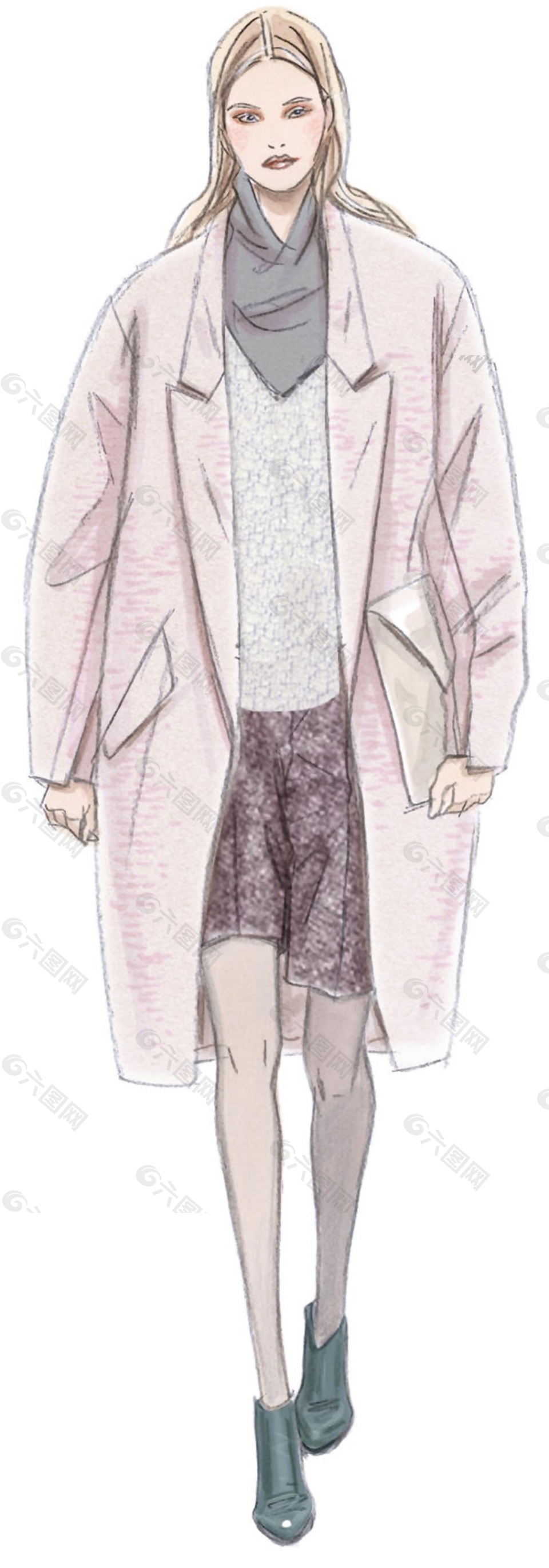 時尚淺色寬松大衣女裝效果圖