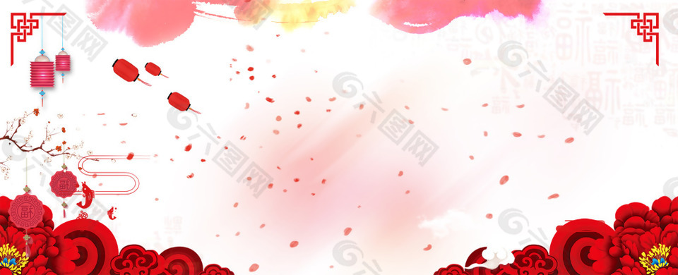 新年吉祥祥云簡約紅色背景
