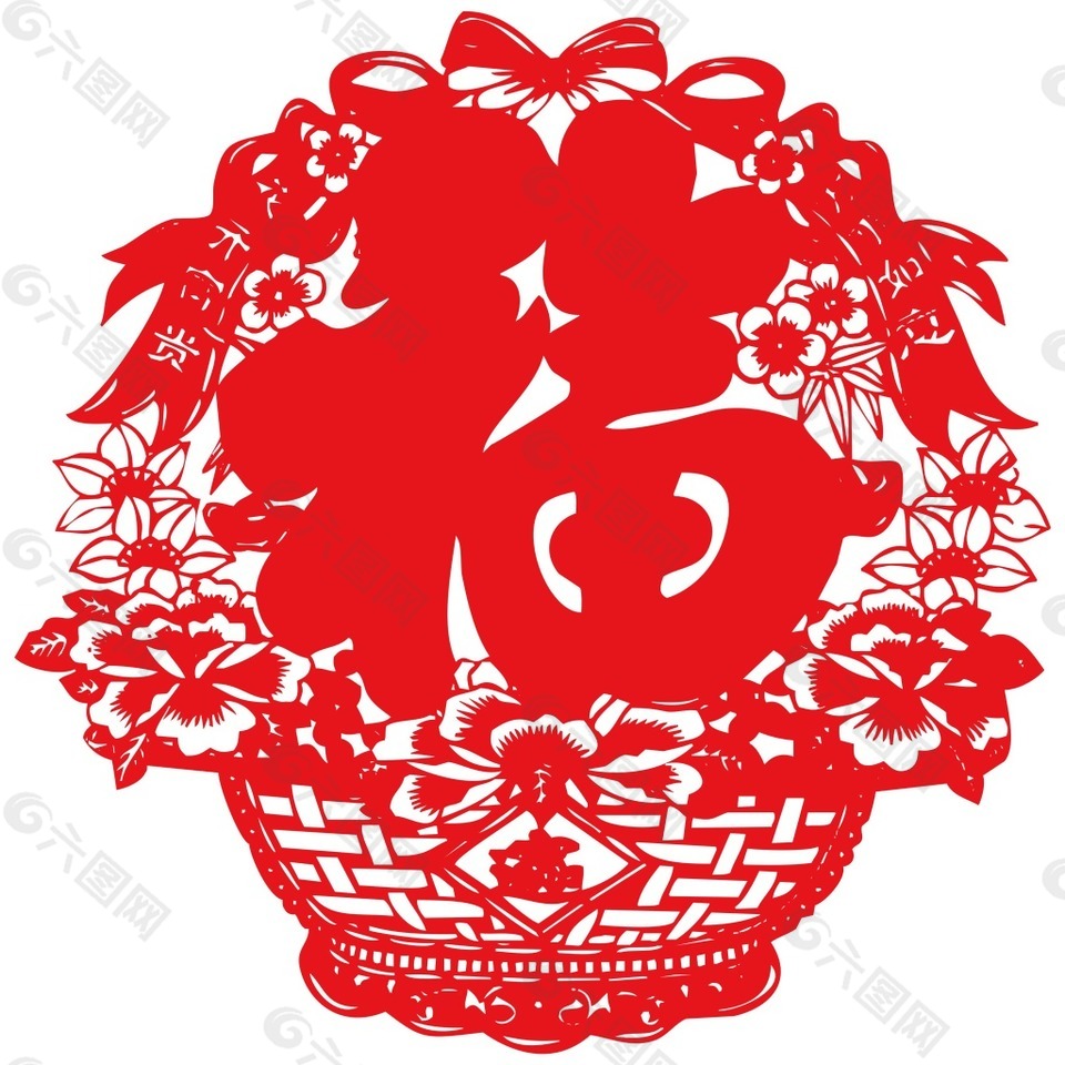 紅色中國剪紙畫png元素