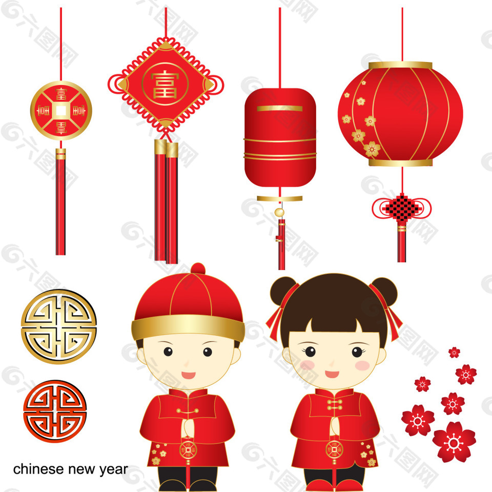 中國風(fēng)紅色卡通新年元素設(shè)計(jì)