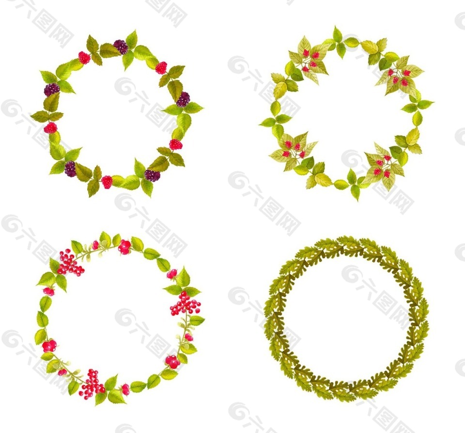 卡通綠葉鮮花花環(huán)png元素