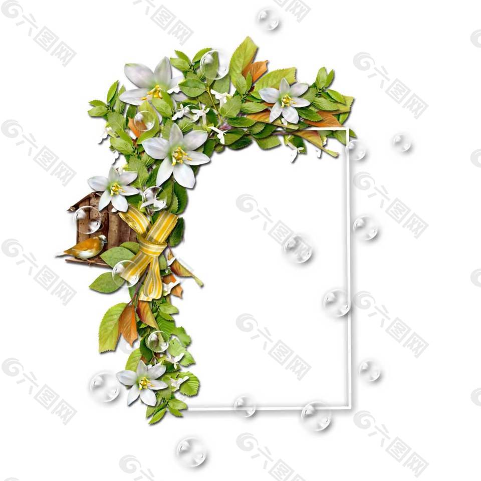 卡通綠葉邊框png元素