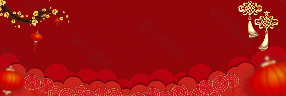 紅色祥云紋理中國風春節新年banner