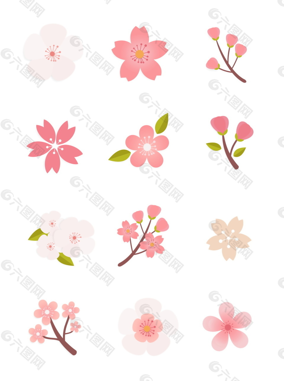 簡約唯美清新粉色小花朵桃花元素
