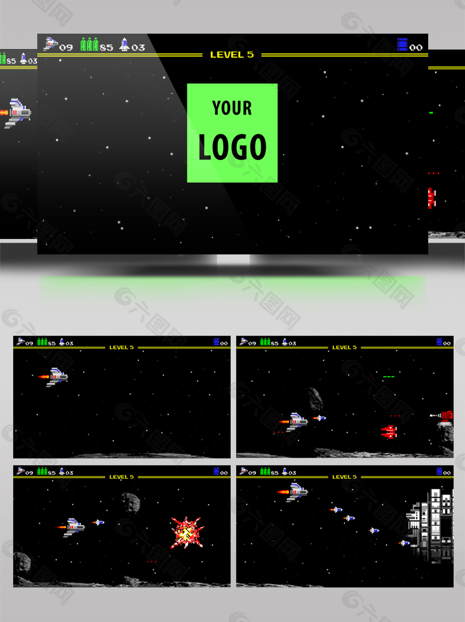 模拟8-bit像素游戏的创意标志开场动画AE模板
