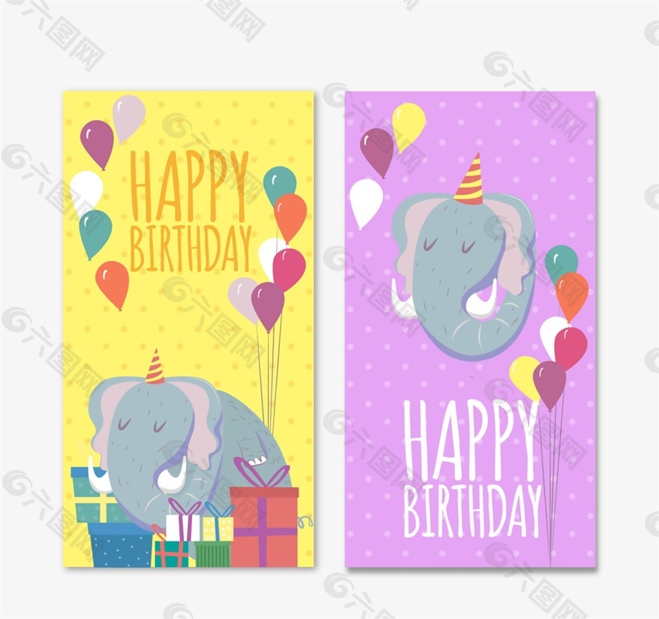 2款彩绘大象生日banner矢量素材