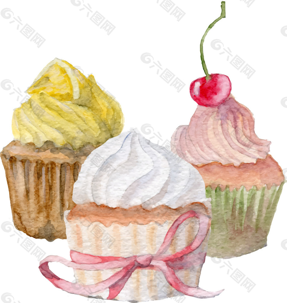 水彩繪美味的奶油蛋糕插畫(huà)