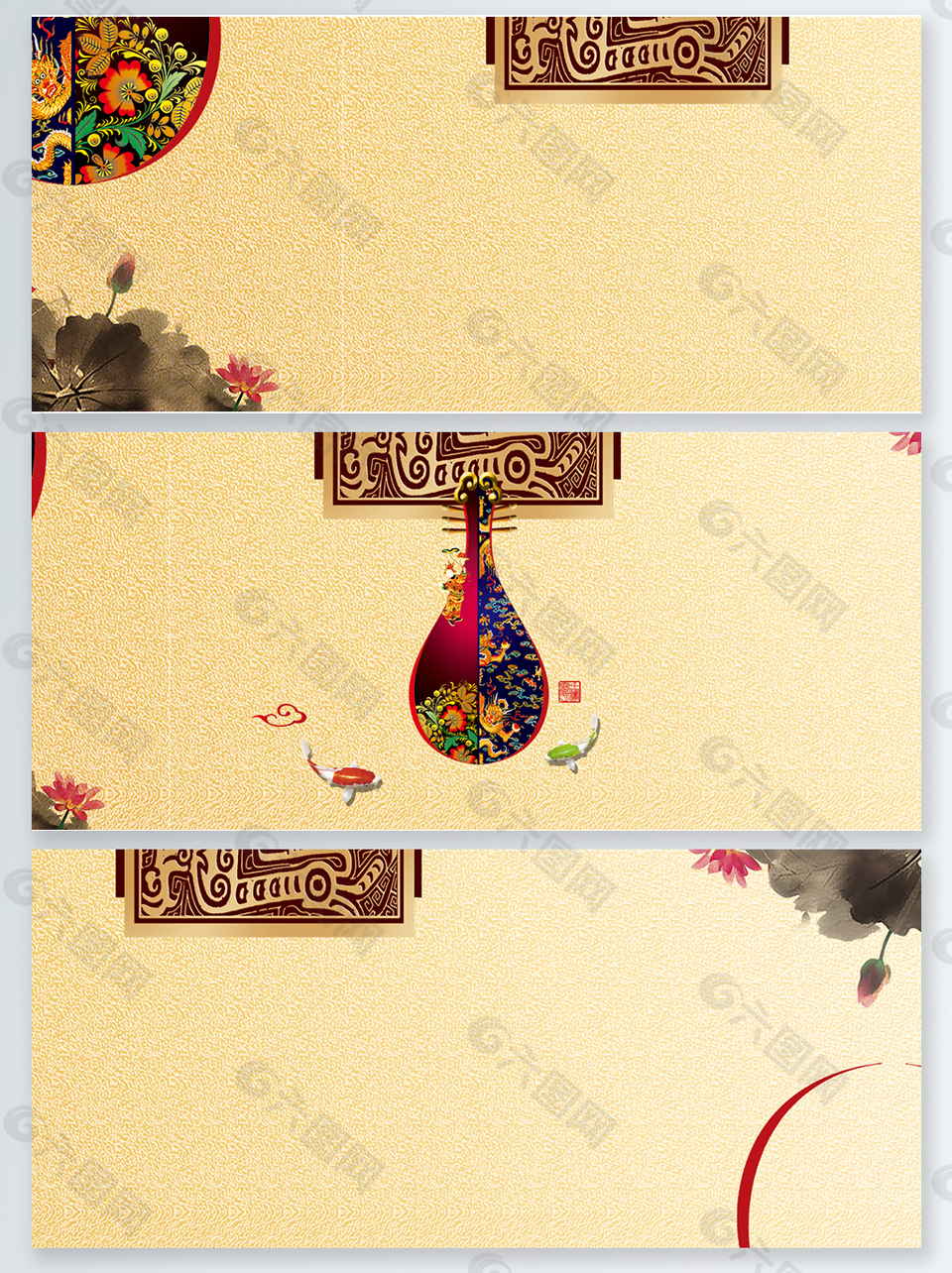 中國風(fēng)海報(bào)背景琵琶荷花水墨畫psd源文件