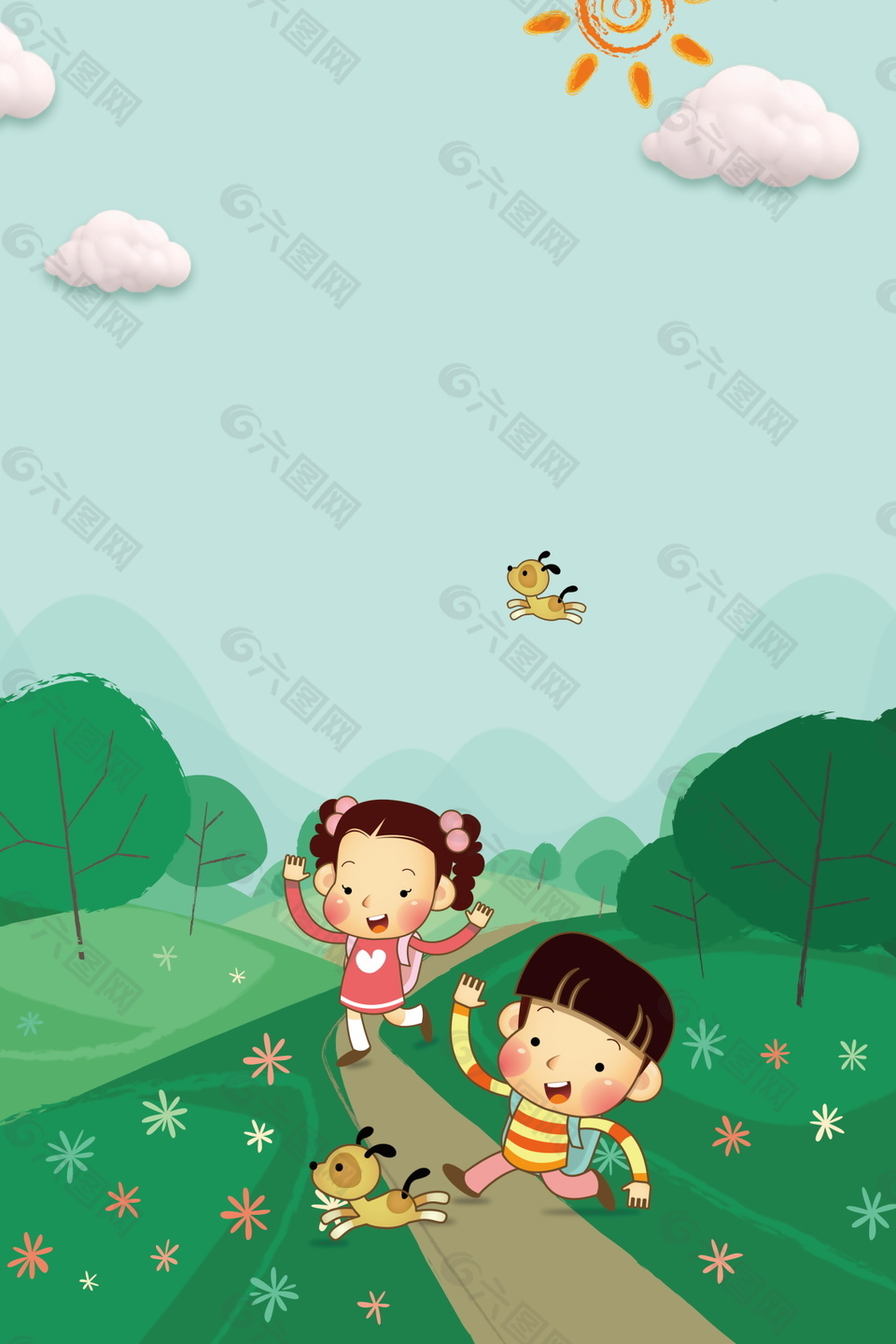 卡通兒童踏青海報(bào)背景設(shè)計(jì)