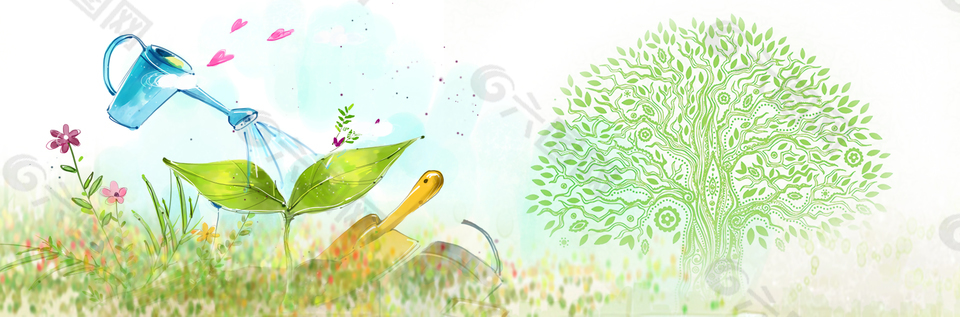 植树节清新手绘绿树简约banner