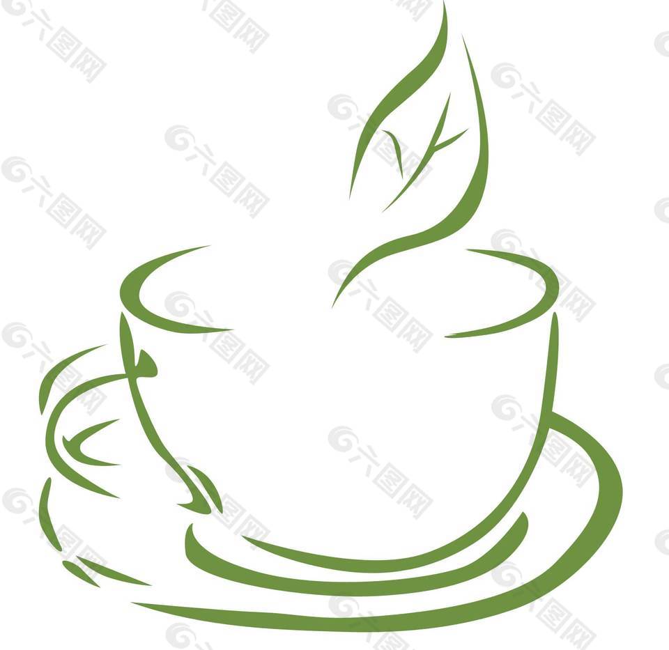 卡通簡繪綠色咖啡杯簡筆畫png元素