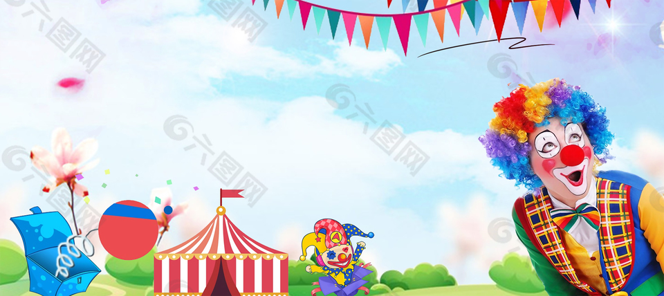 愚人節(jié)彩旗天空游玩小丑藍